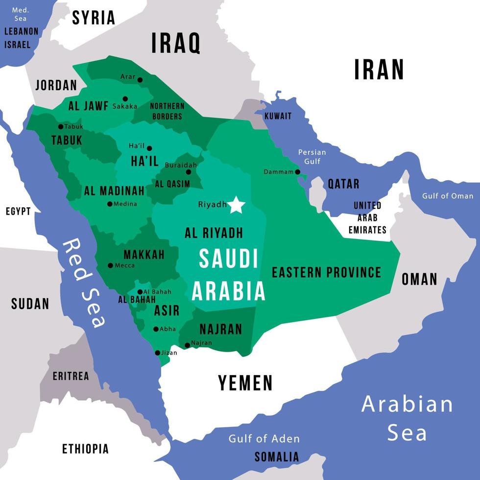 mapa do saudita arábia e em torno da fronteiras vetor