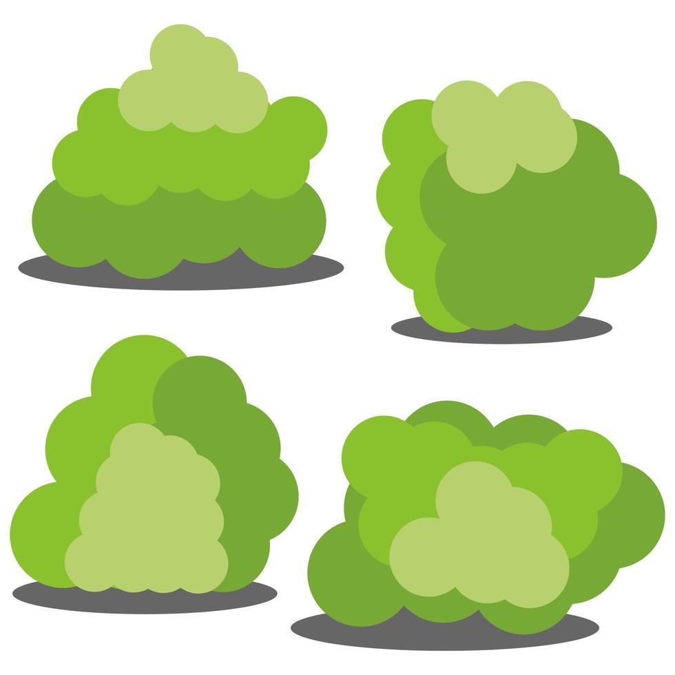 conjunto de quatro arbustos verdes de desenhos animados diferentes isolados no fundo branco. ilustração vetorial vetor