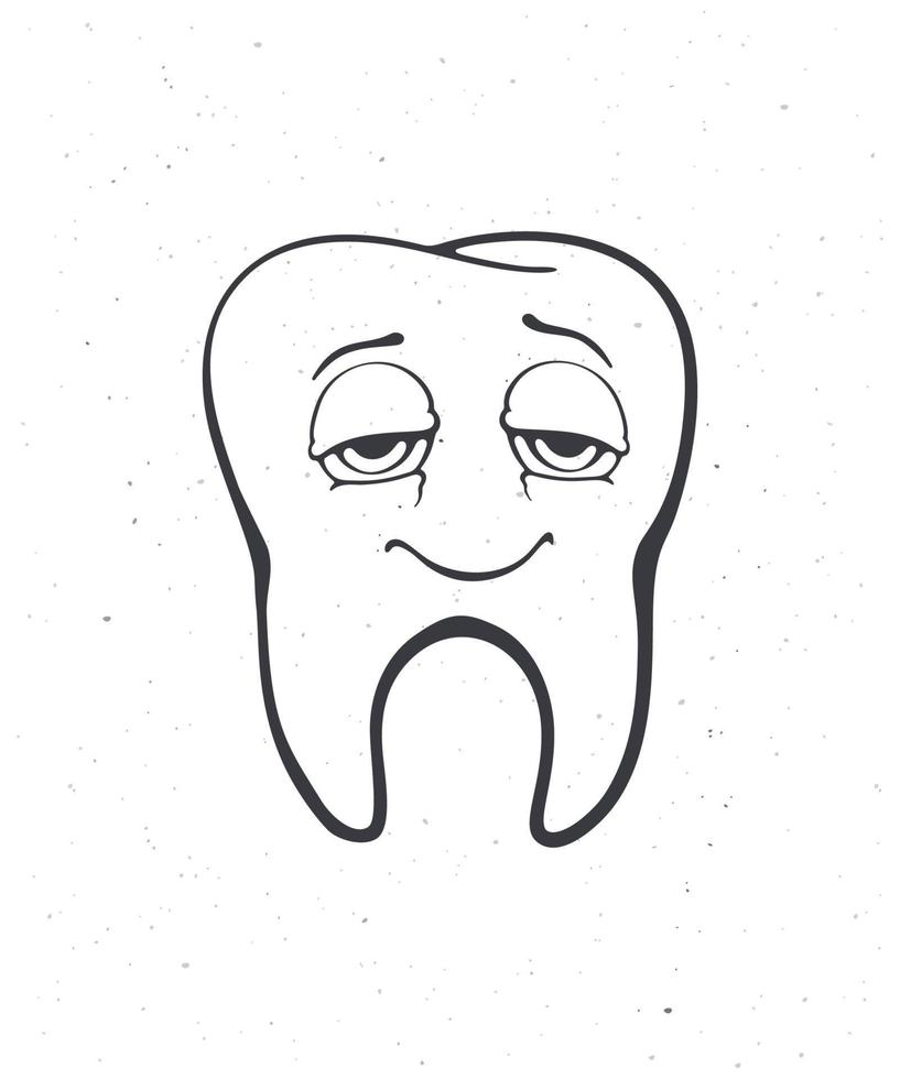 satisfeito sorridente saudável adulto humano dente com olhos depois de comendo. contorno. vetor ilustração. símbolo do somatologia e oral higiene. mão desenhado esboço. isolado branco fundo