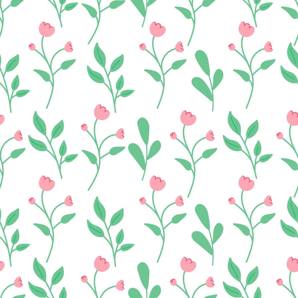 floral desatado padronizar. Rosa rosas e verde folhas vetor ilustração isolado em branco fundo.