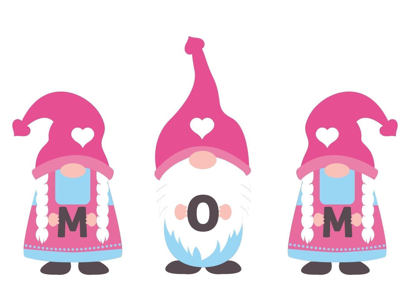 três gnomos segurando a palavra mãe no ilustrador vetorial de dia das mães. vetor