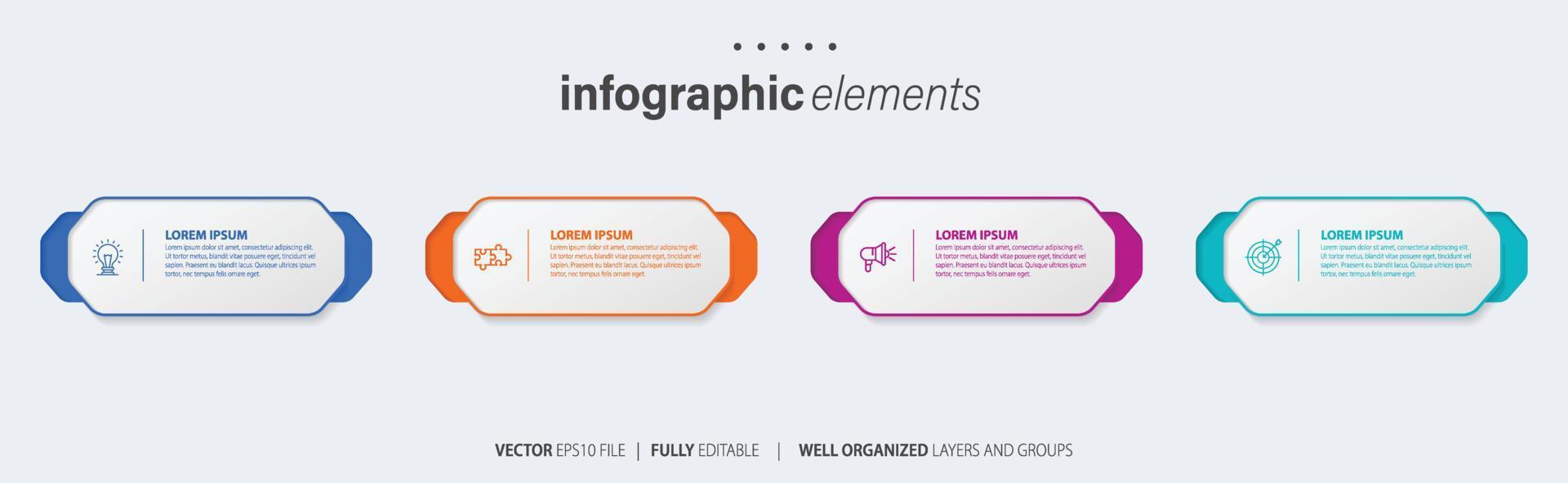 o negócio infográfico elemento com 4 opções, passos, número vetor modelo Projeto