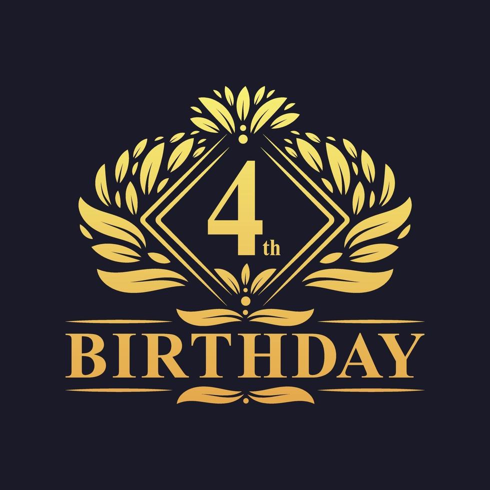 Logotipo do aniversário de 4 anos, celebração de ouro do 4º aniversário de luxo. vetor