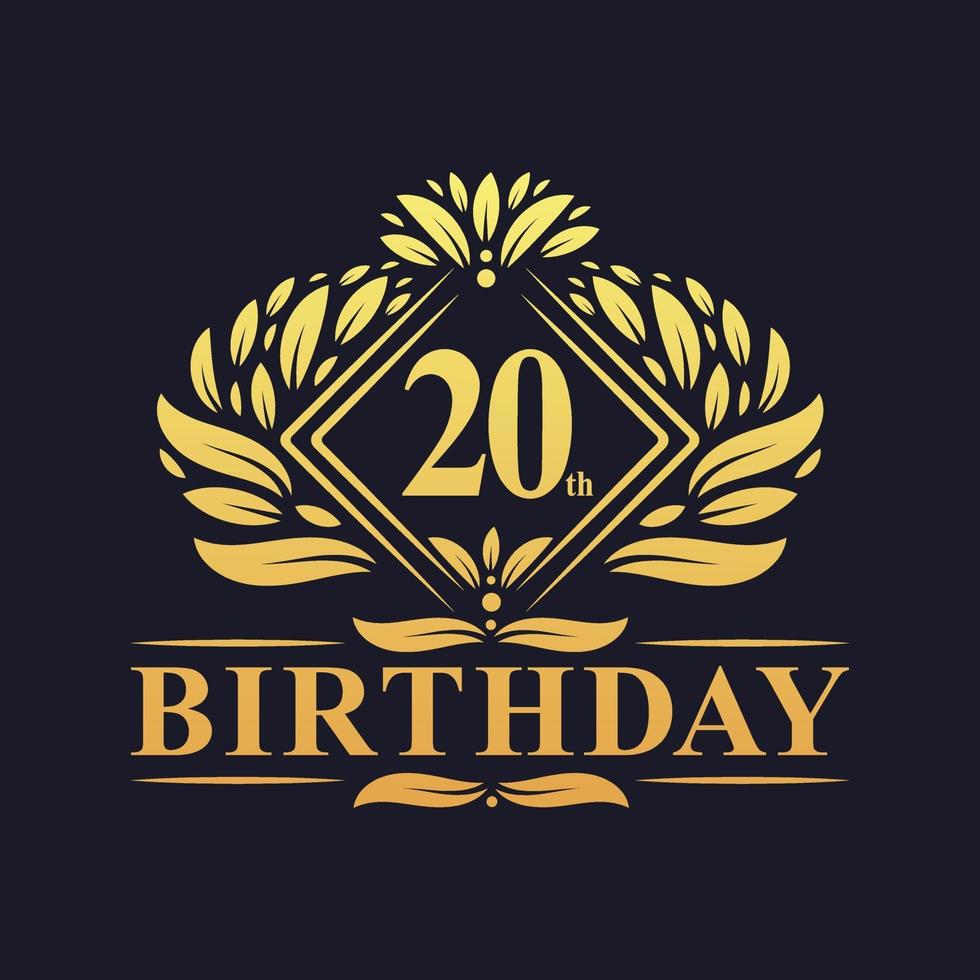 Logotipo do aniversário de 20 anos, celebração de ouro de luxo do 20º aniversário. vetor