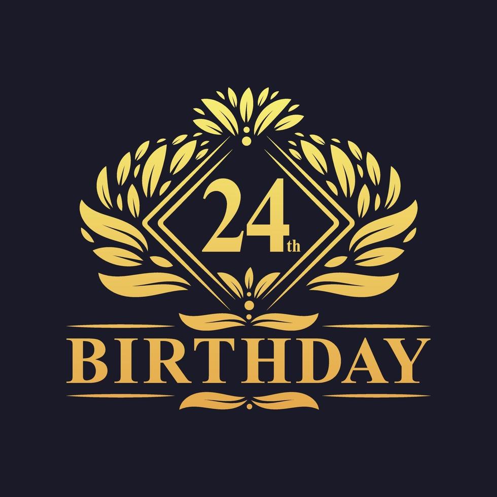 Logotipo de aniversário de 24 anos, celebração de ouro de 24 anos de luxo. vetor