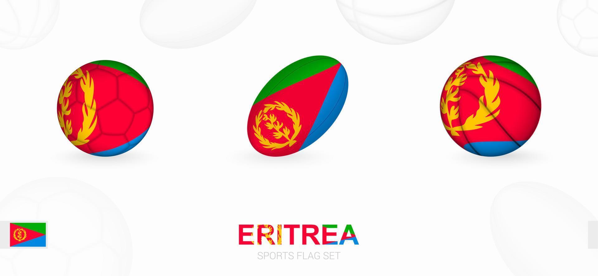 Esportes ícones para futebol, rúgbi e basquetebol com a bandeira do eritreia. vetor