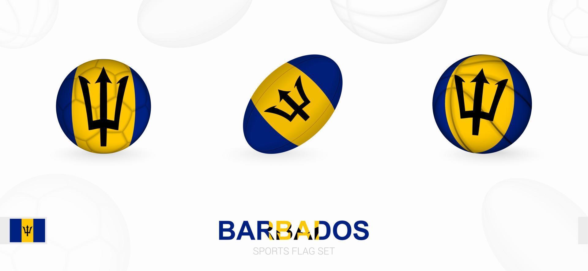 Esportes ícones para futebol, rúgbi e basquetebol com a bandeira do barbados. vetor