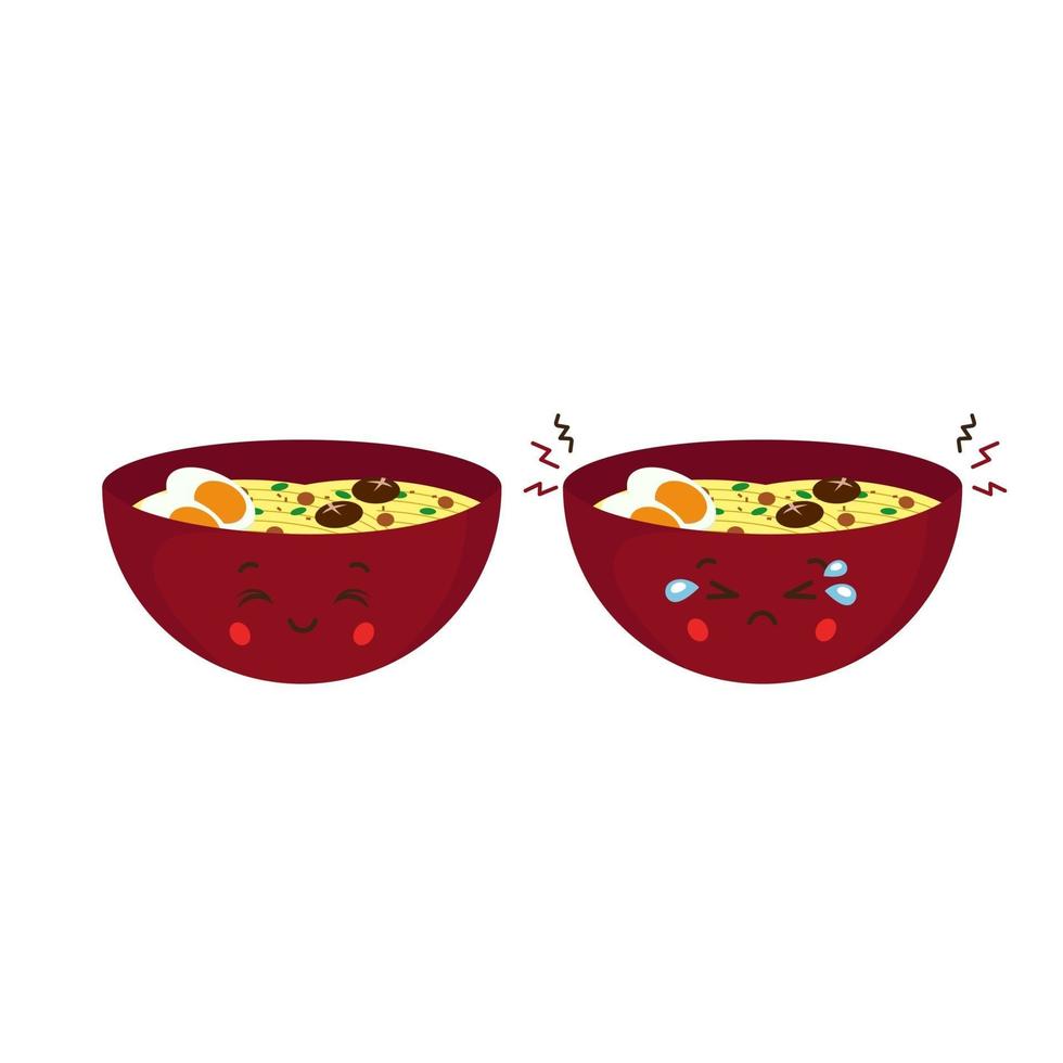 conjunto de caracteres fofos de macarrão ramen vetor