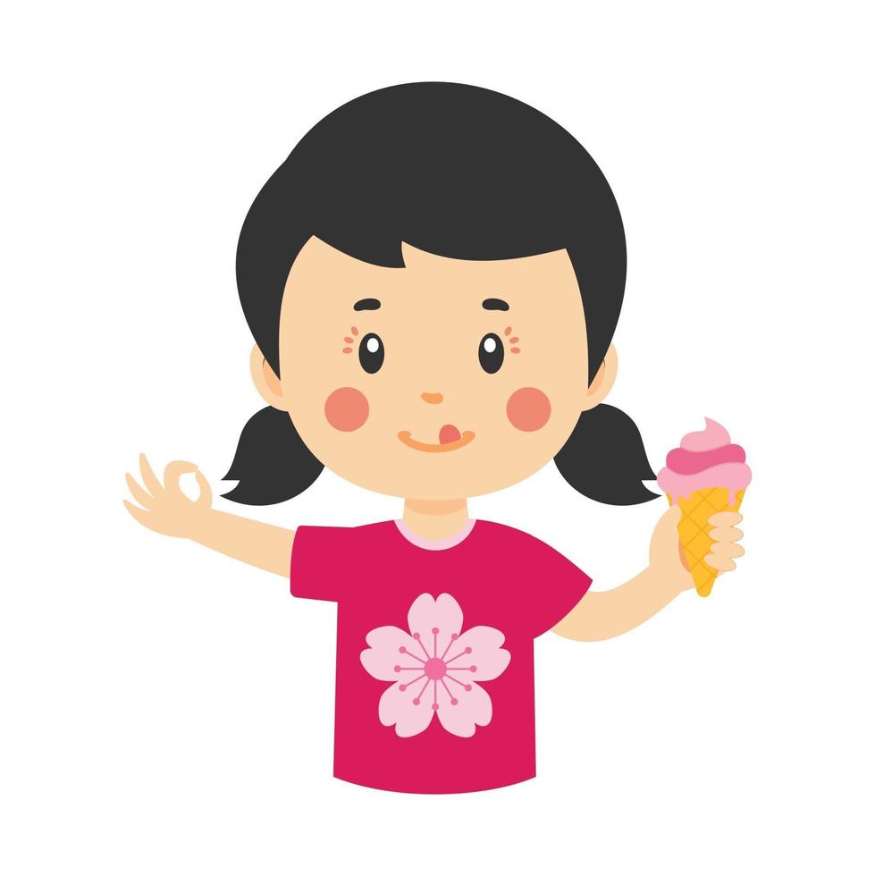 garota feliz tomando sorvete vetor