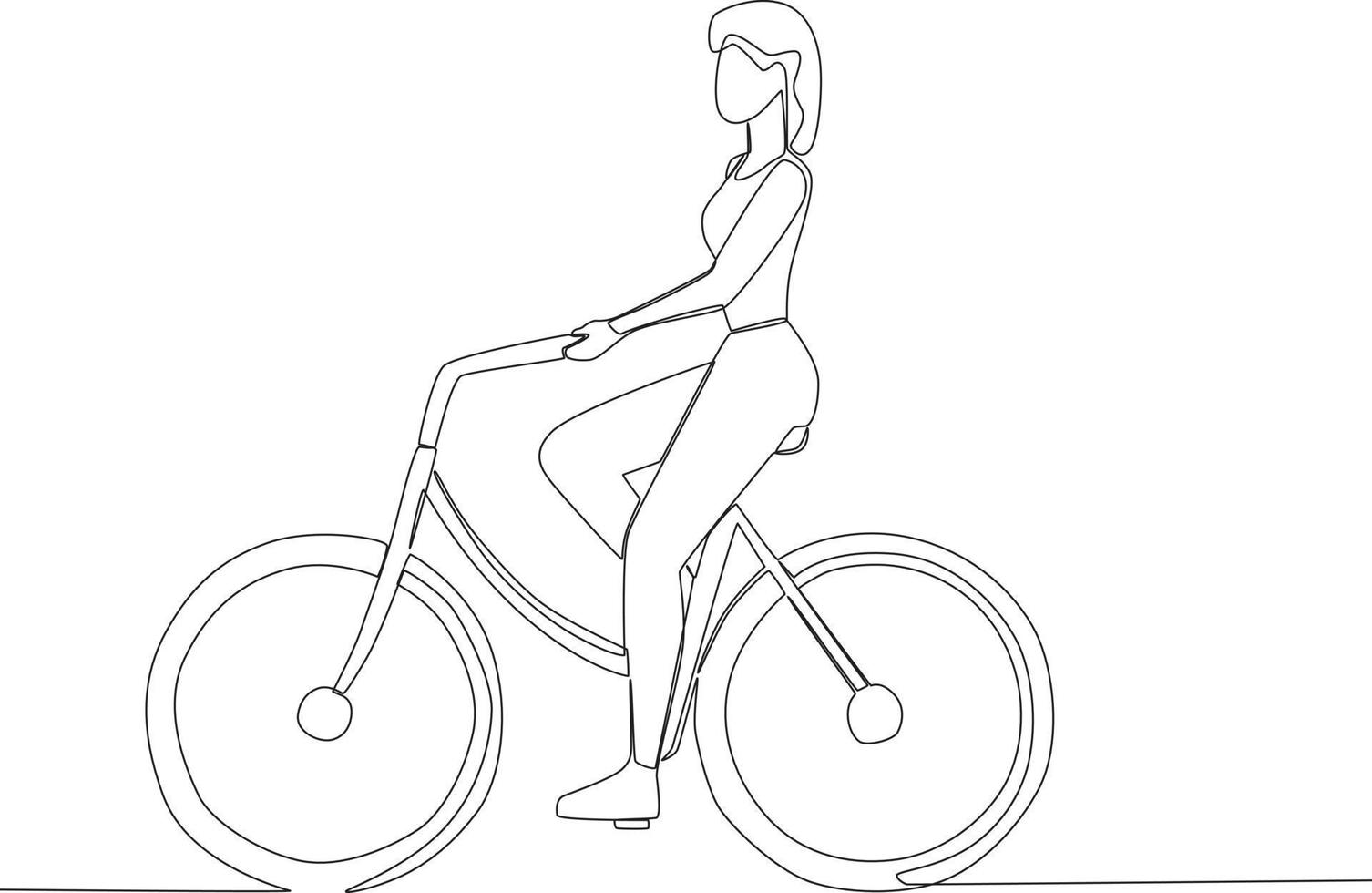 uma mulher relaxa enquanto equitação uma bicicleta vetor