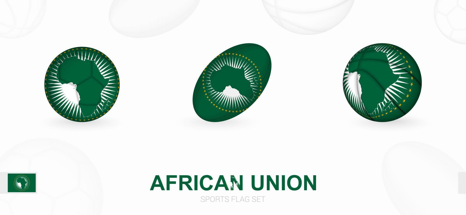 Esportes ícones para futebol, rúgbi e basquetebol com a bandeira do africano União. vetor