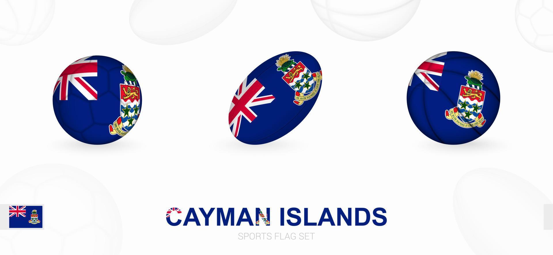 Esportes ícones para futebol, rúgbi e basquetebol com a bandeira do caimão ilhas. vetor
