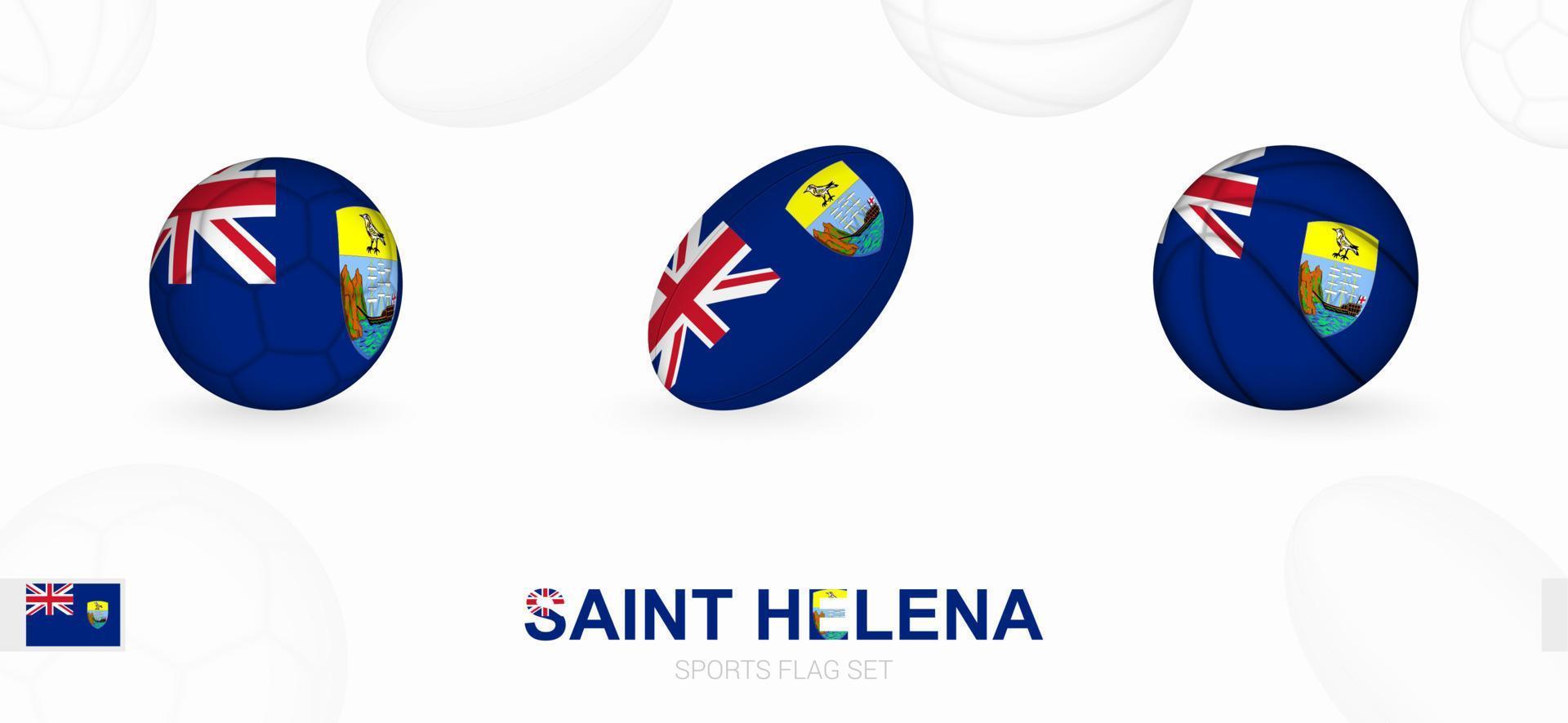 Esportes ícones para futebol, rúgbi e basquetebol com a bandeira do santo helena. vetor