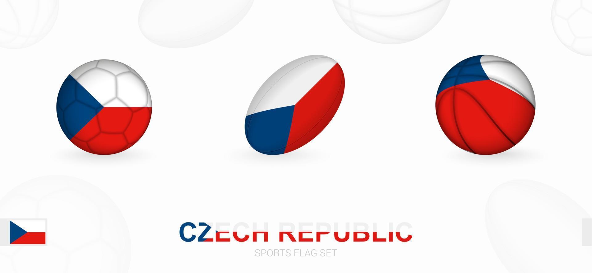 Esportes ícones para futebol, rúgbi e basquetebol com a bandeira do tcheco república. vetor