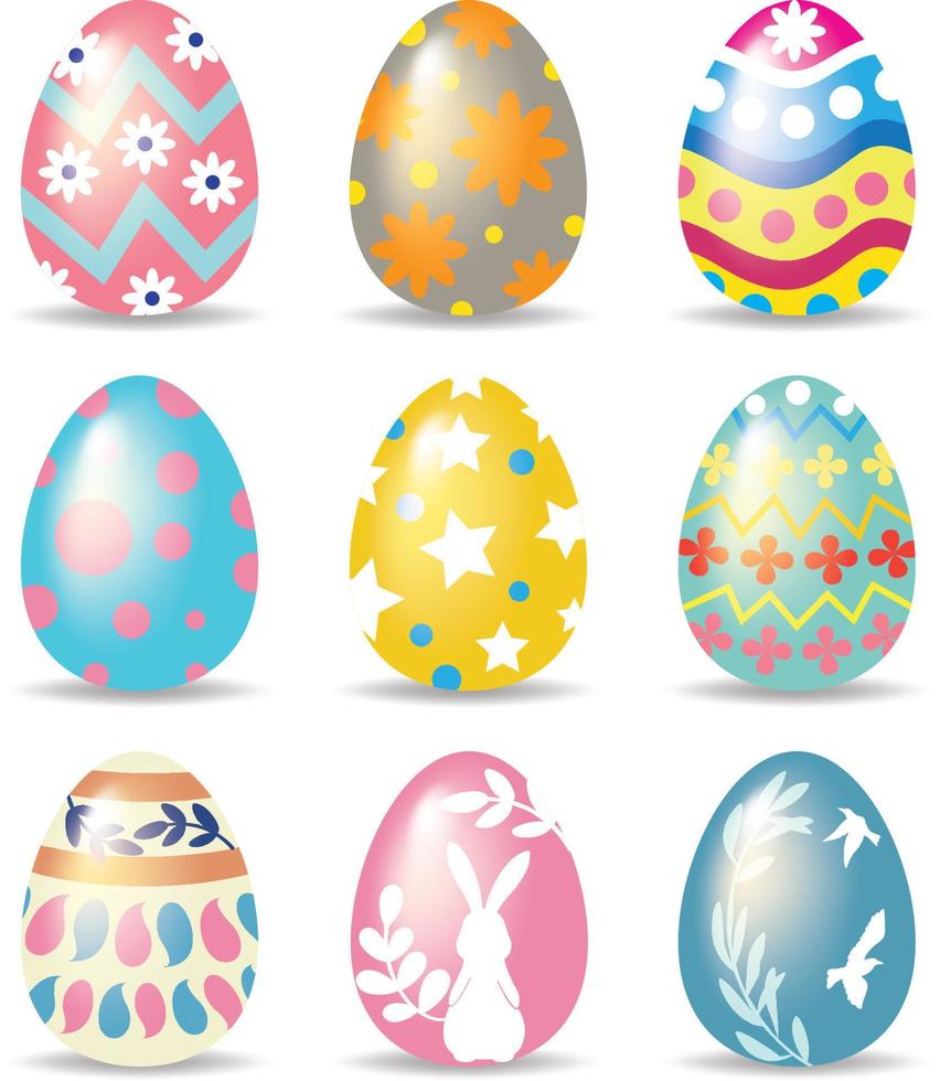 feliz Páscoa dia. conjunto do Páscoa ovos com textura em uma branco fundo. vetor ilustração