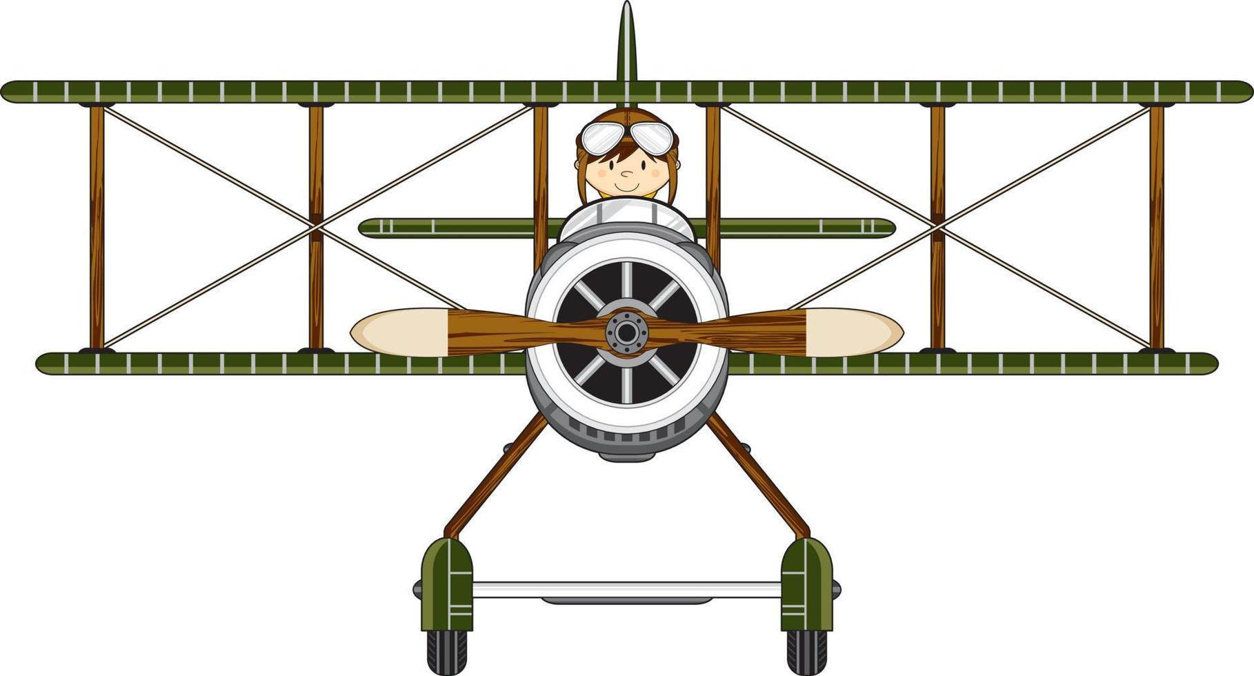 fofa desenho animado ww1 estilo força do ar piloto e biplano vetor