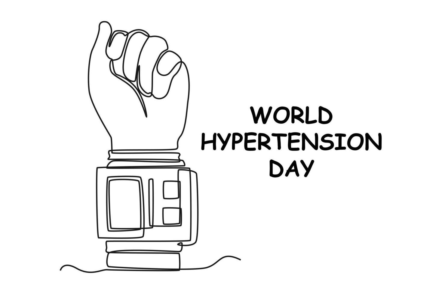 solteiro 1 linha desenhando mão usando uma esfigmomanômetro. mundo hipertensão dia conceito. contínuo linha desenhar Projeto gráfico vetor ilustração.
