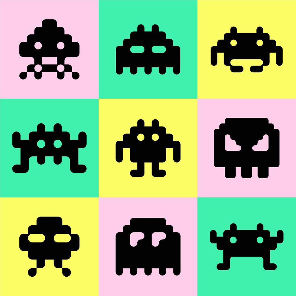 clássico pixel moster robô jogos ícone símbolo ilustração vetor fofa mosaico elemento grampo arte adesivo editável