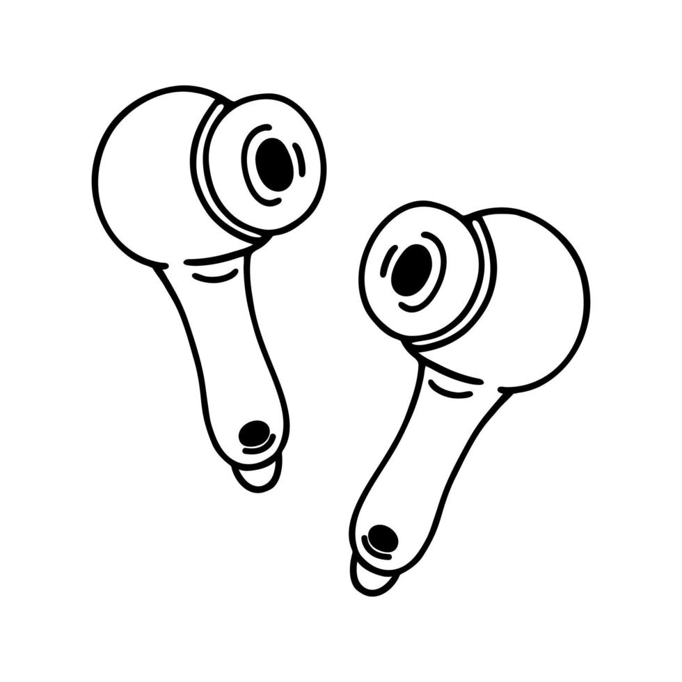 sem fio fones de ouvido vetor ícone. moderno gadget para ouvindo para música, transmissão, blogging. portátil acessível dispositivo. ilustração isolado em branco. simples rabisco, linha arte. clipart para logotipo, aplicativos, rede