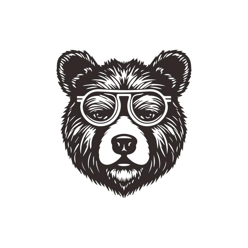 Urso mascote logotipo vestindo óculos. gráfico Projeto modelo vetor