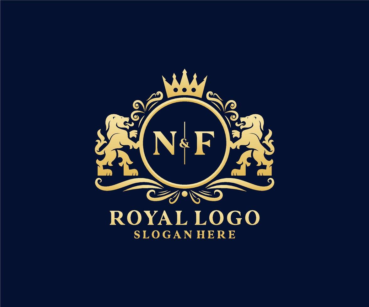 modelo de logotipo de luxo real inicial de nf carta leão em arte vetorial para restaurante, realeza, boutique, café, hotel, heráldica, joias, moda e outras ilustrações vetoriais. vetor