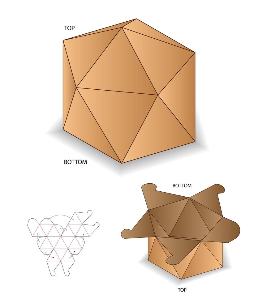 design de modelo cortado de embalagem de caixa. Maquete 3D vetor