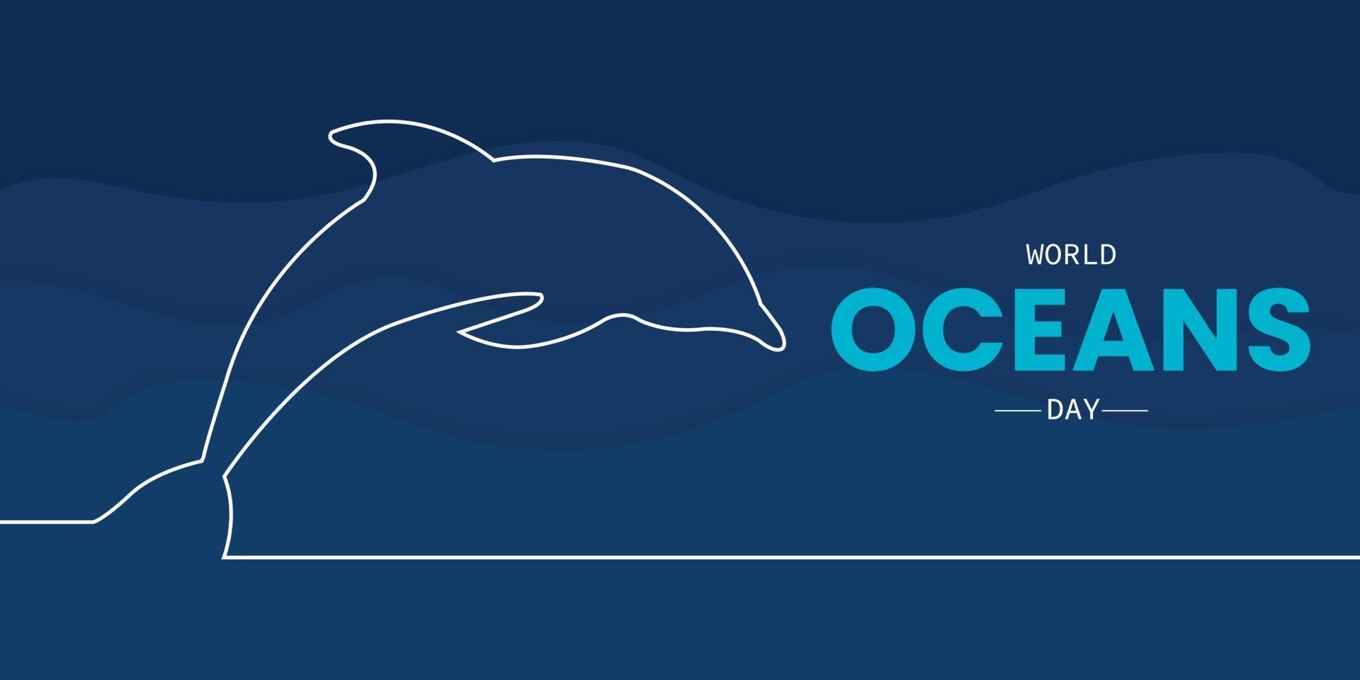 dia mundial dos oceanos com linha dos golfinhos vetor