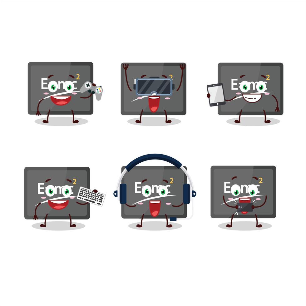 físico borda desenho animado personagem estão jogando jogos com vários fofa emoticons vetor