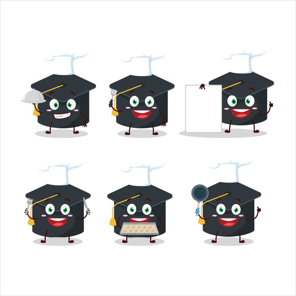 desenho animado personagem do Faculdade chapéu com vários chefe de cozinha emoticons vetor