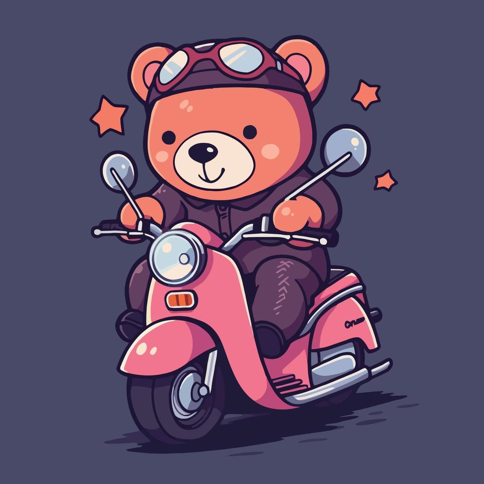 uma Urso de pelúcia Urso é equitação uma Rosa ciclomotor. vetor