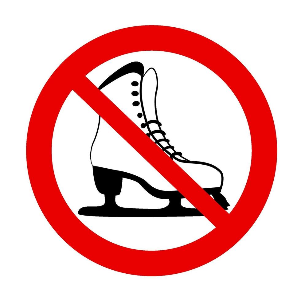 nenhum ícone isolado proibido de patinação no gelo. ícone do símbolo de parada vermelha. sinal de atenção. zona proibida. gelo aviso de perigo inseguro. projeto de segurança de inverno em bacground branco. vetor