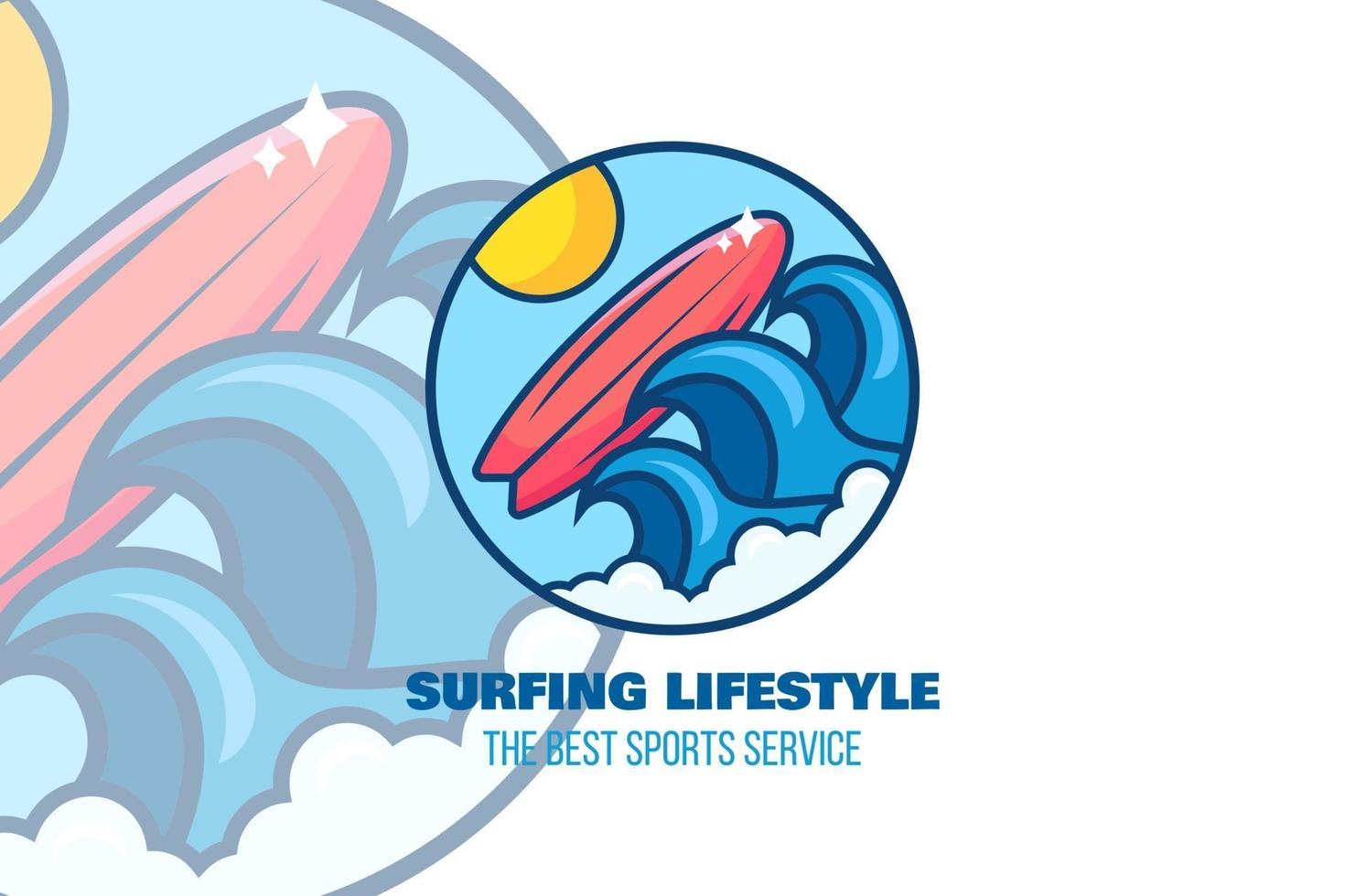 logotipo de surf. surf camp, modelo de emblema de estação vetor