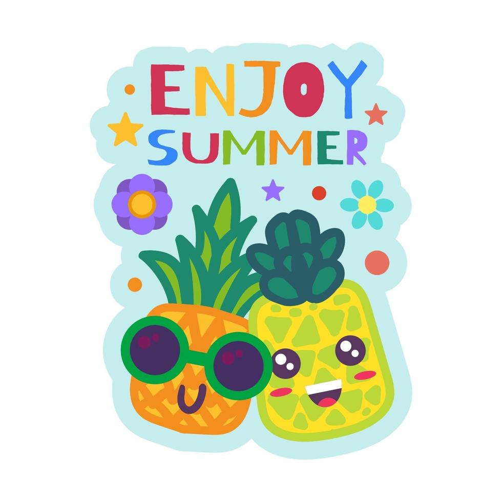 Aproveite o verão distintivo de abacaxis engraçados em óculos de sol vetor