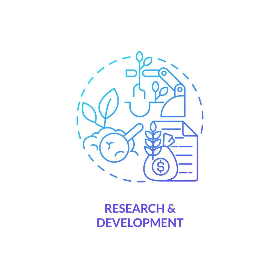 pesquisa e desenvolvimento azul gradiente conceito ícone. agricultura indústria. agrícola subvenção abstrato idéia fino linha ilustração. isolado esboço desenhando vetor