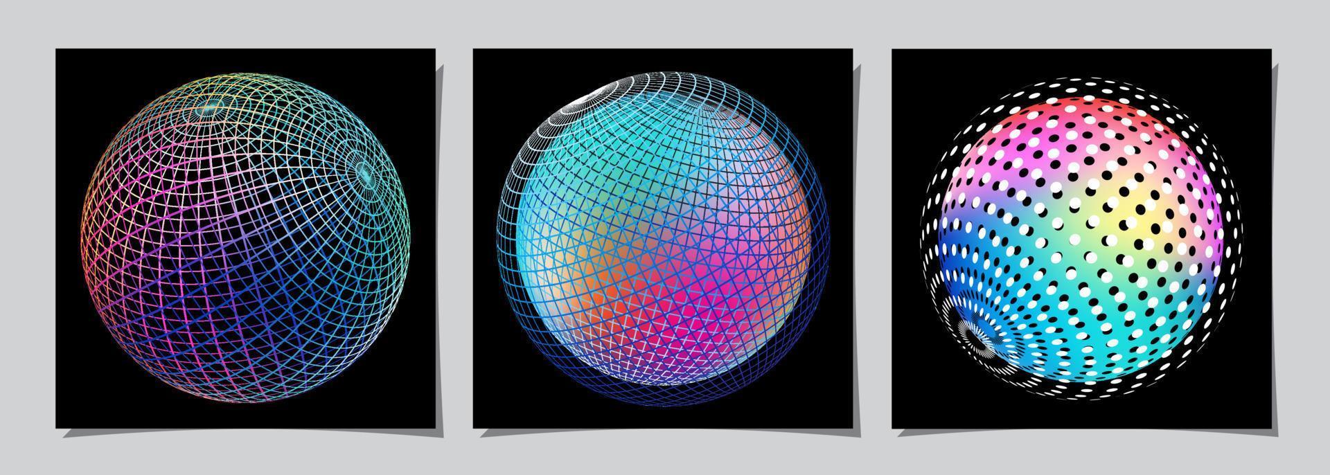 gradiente esférico rede e ponto definir, holográfico vibrante volta ícone. multicolorido botões pode estar usava dentro bandeira, social meios de comunicação, rede, Como Projeto elemento. vetor