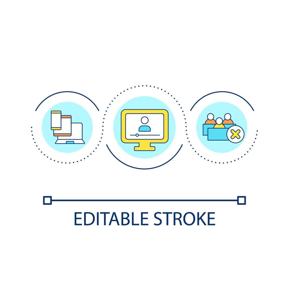 e Aprendendo plataforma ciclo conceito ícone. controlo remoto Acesso solução para Educação abstrato idéia fino linha ilustração. webconferência. isolado esboço desenho. editável acidente vascular encefálico vetor