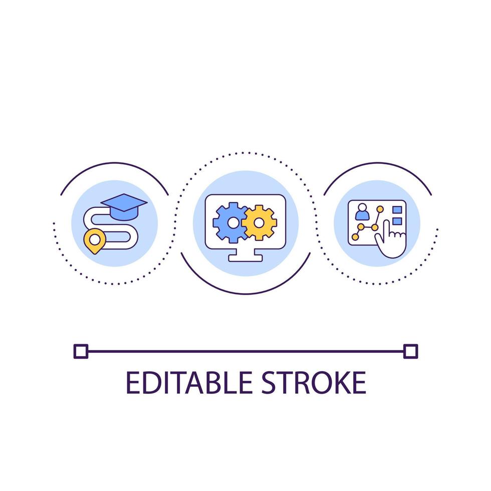 monitoramento aluna progresso remotamente ciclo conceito ícone. rastreamento aprendiz desempenho abstrato idéia fino linha ilustração. distância aprendizado. isolado esboço desenho. editável acidente vascular encefálico vetor