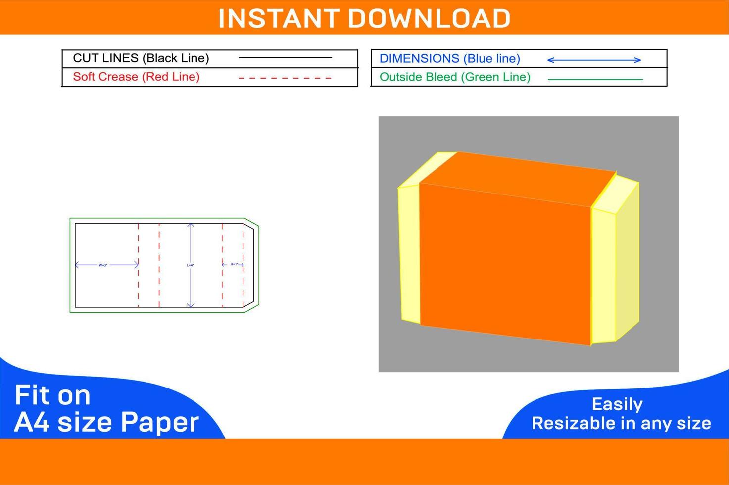 Sabonete papel manga caixa embalagem dieline modelo e 3d vetor Arquivo caixa dieline e 3d caixa