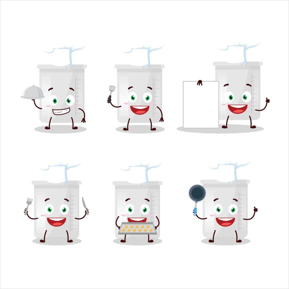 desenho animado personagem do Ciência garrafa com vários chefe de cozinha emoticons vetor