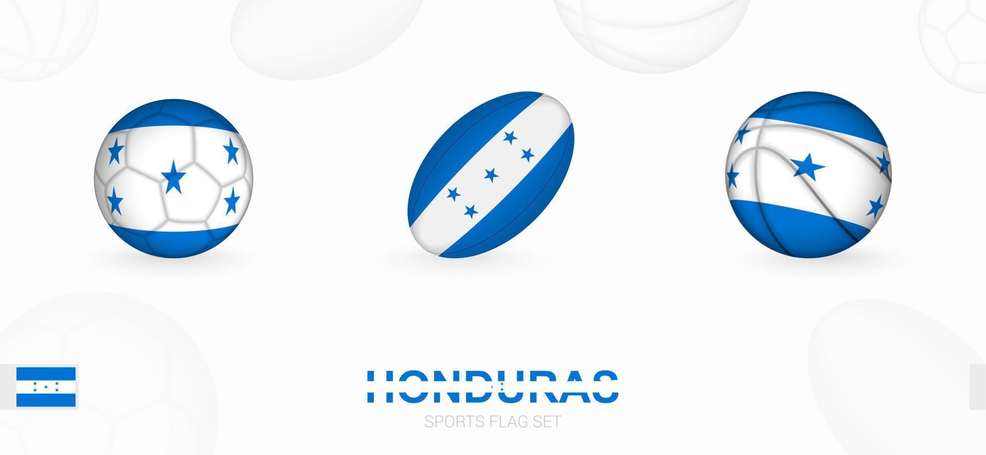 Esportes ícones para futebol, rúgbi e basquetebol com a bandeira do Honduras. vetor