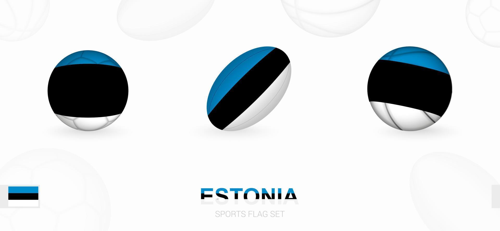 Esportes ícones para futebol, rúgbi e basquetebol com a bandeira do Estônia. vetor