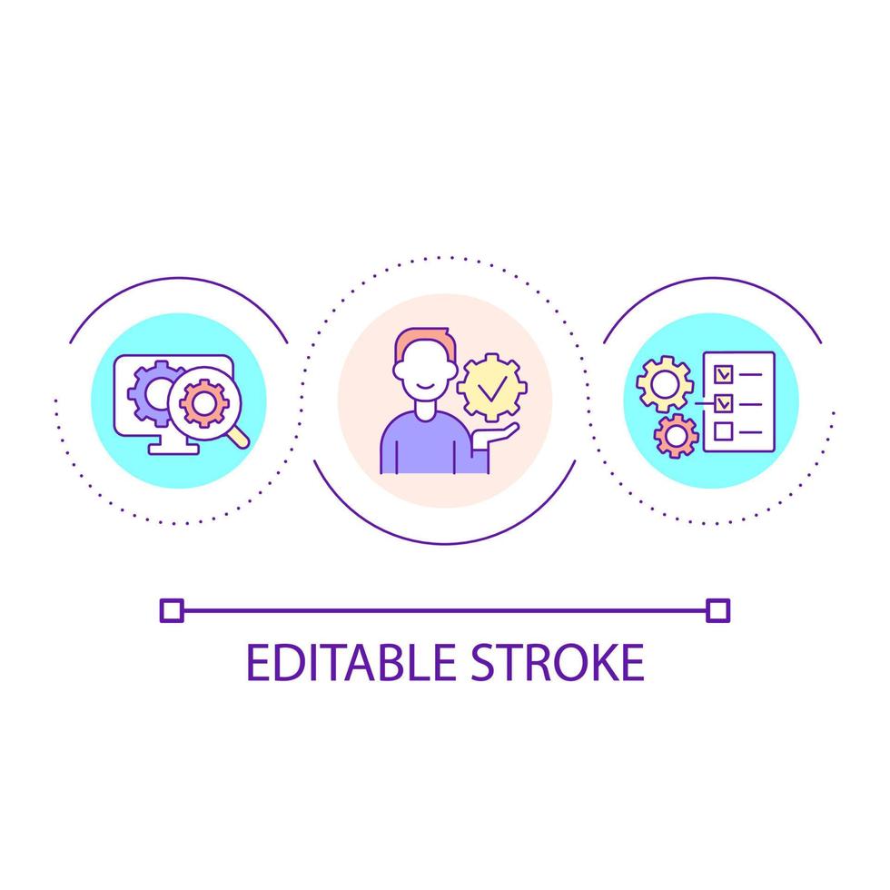 configuração para o negócio progresso ciclo conceito ícone. integração do tecnologia dentro corporativo fluxo de trabalho abstrato idéia fino linha ilustração. isolado esboço desenho. editável acidente vascular encefálico vetor