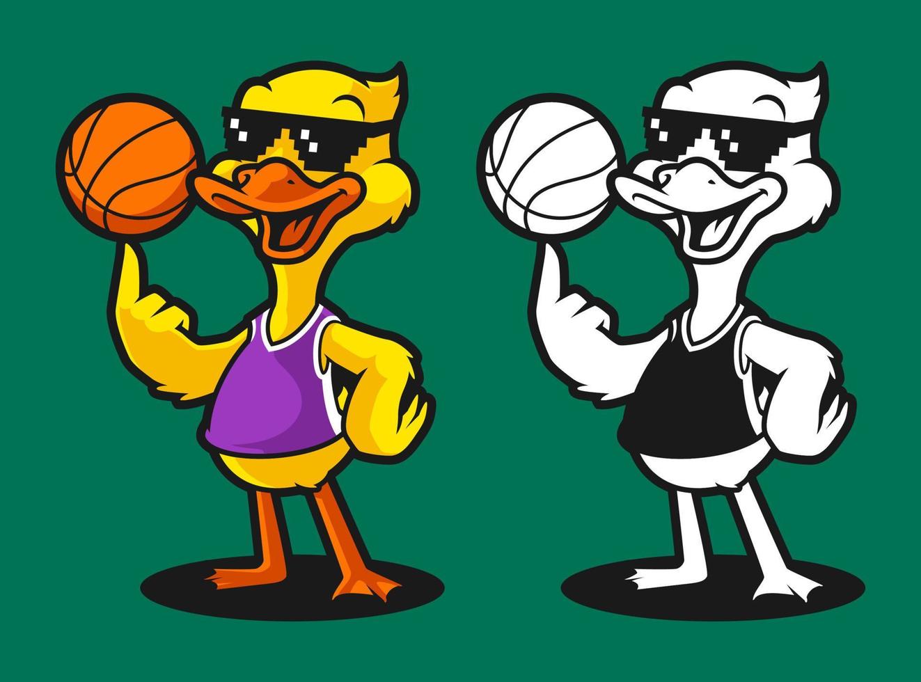 Pato basquetebol desenho animado personagem mascote vetor