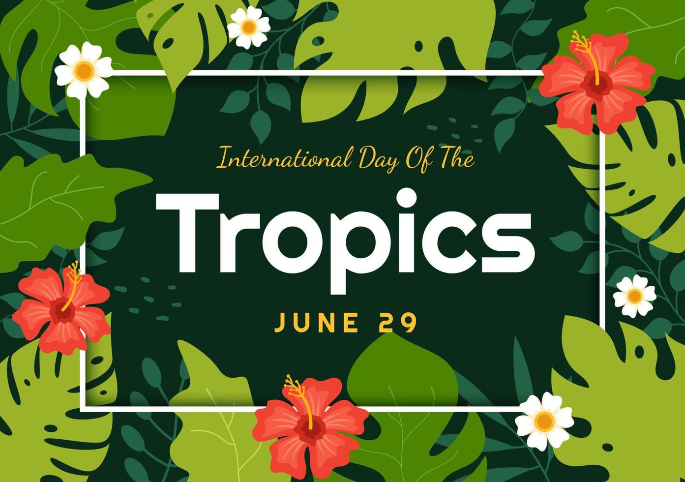 internacional dia do a trópico vetor ilustração em 29 Junho com animal, Relva e flor plantas para preservar dentro plano desenho animado mão desenhado modelos