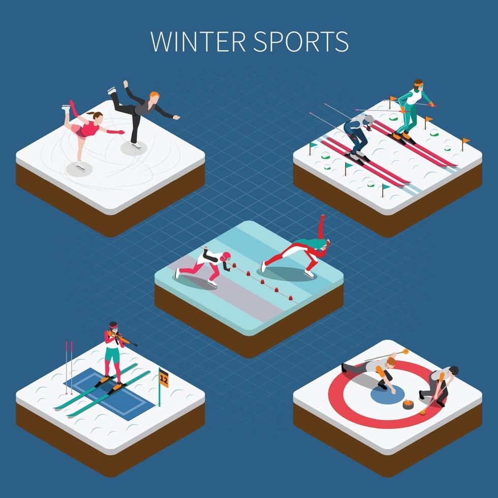 ilustração em vetor composição isométrica de esportes de inverno