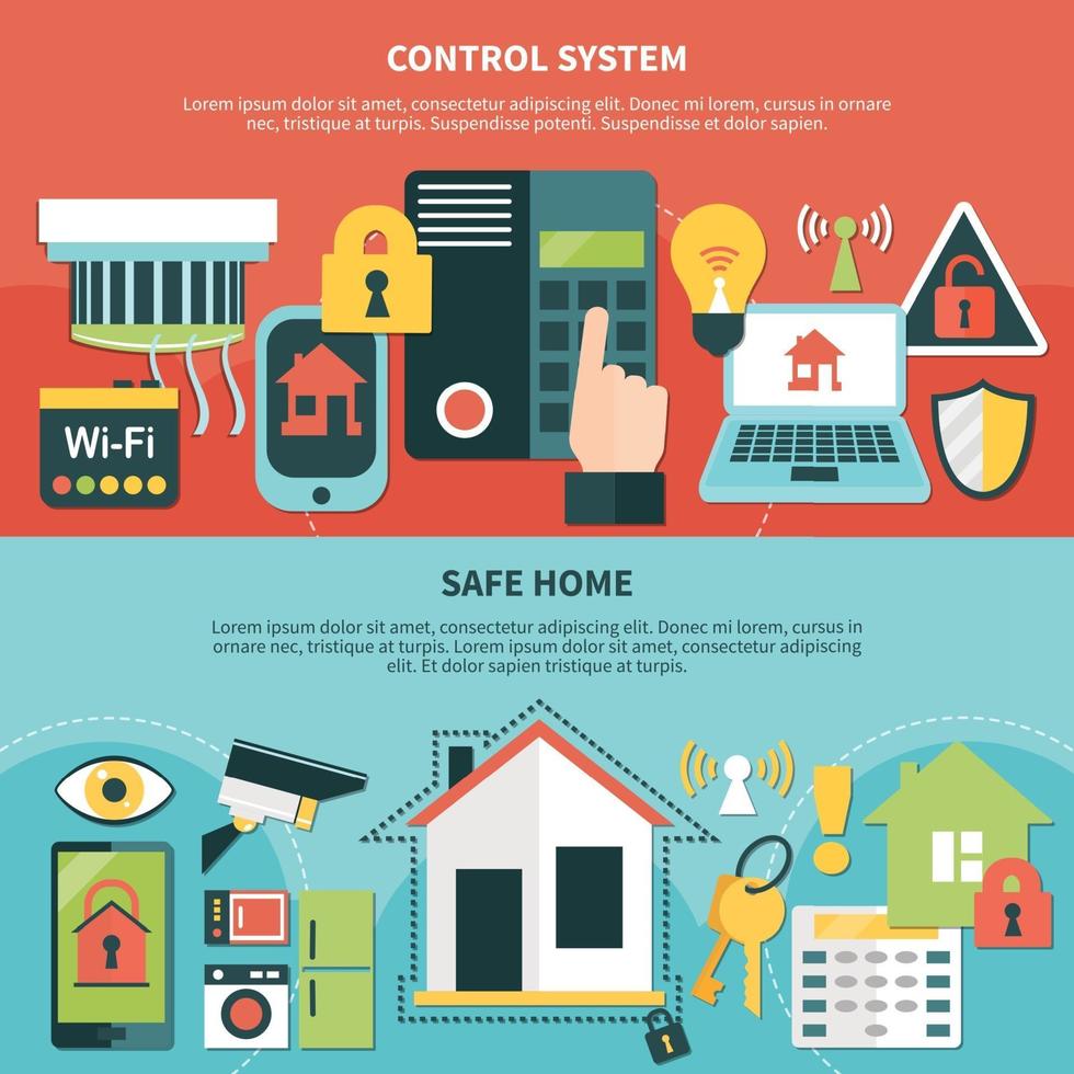 ilustração em vetor banner home seguro sistema de controle