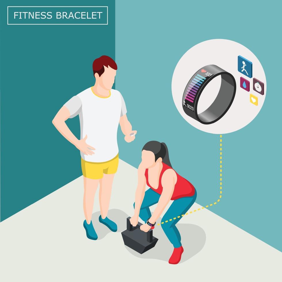 ilustração vetorial de fundo isométrico de pulseira de fitness vetor