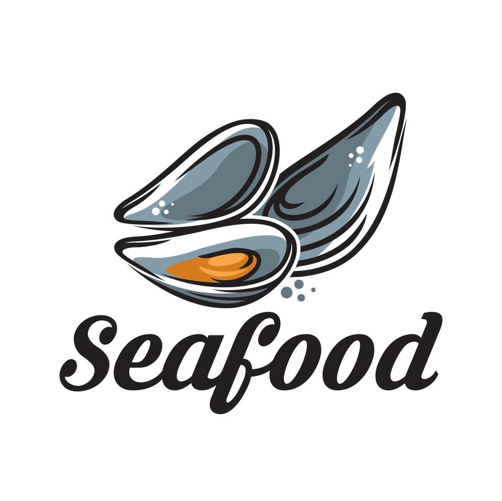 mexilhões frutos do mar, restaurante refeição ícone, cardápio símbolo vetor
