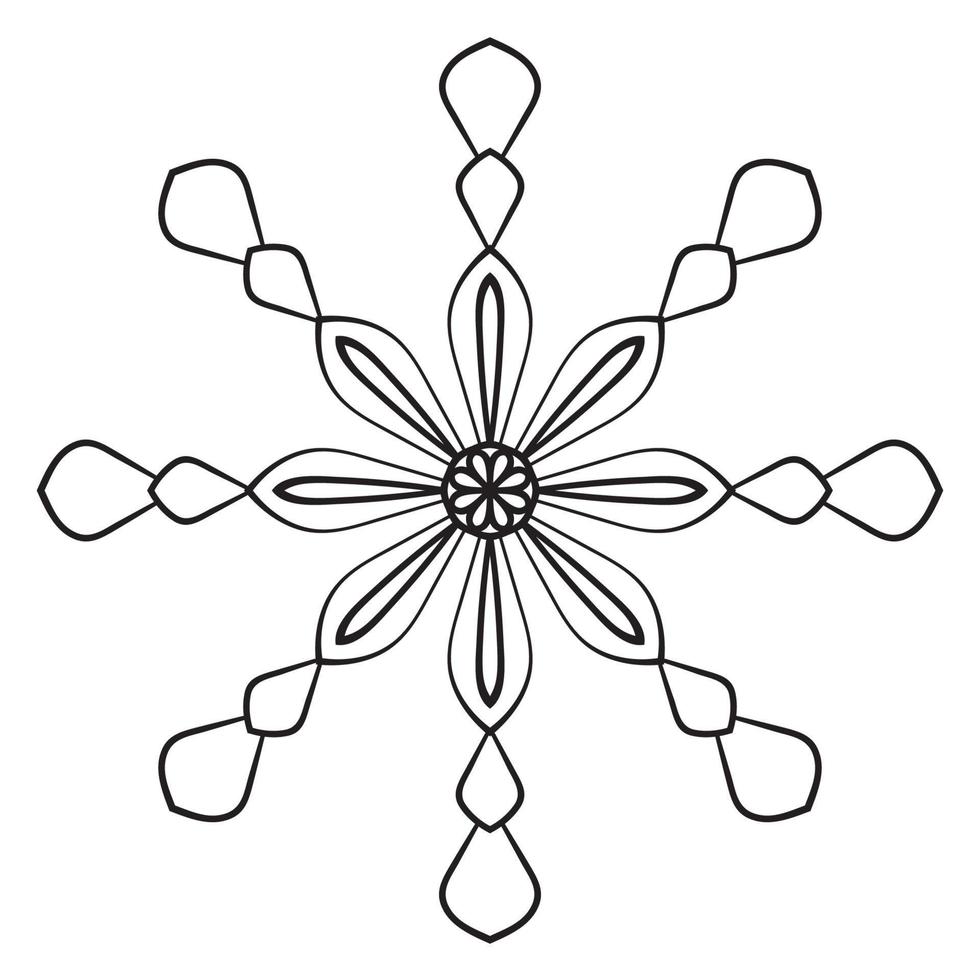 mandala de flor de contorno preto. doodle redondo elemento decorativo para livro de colorir isolado no fundo branco. círculo geométrico floral. vetor