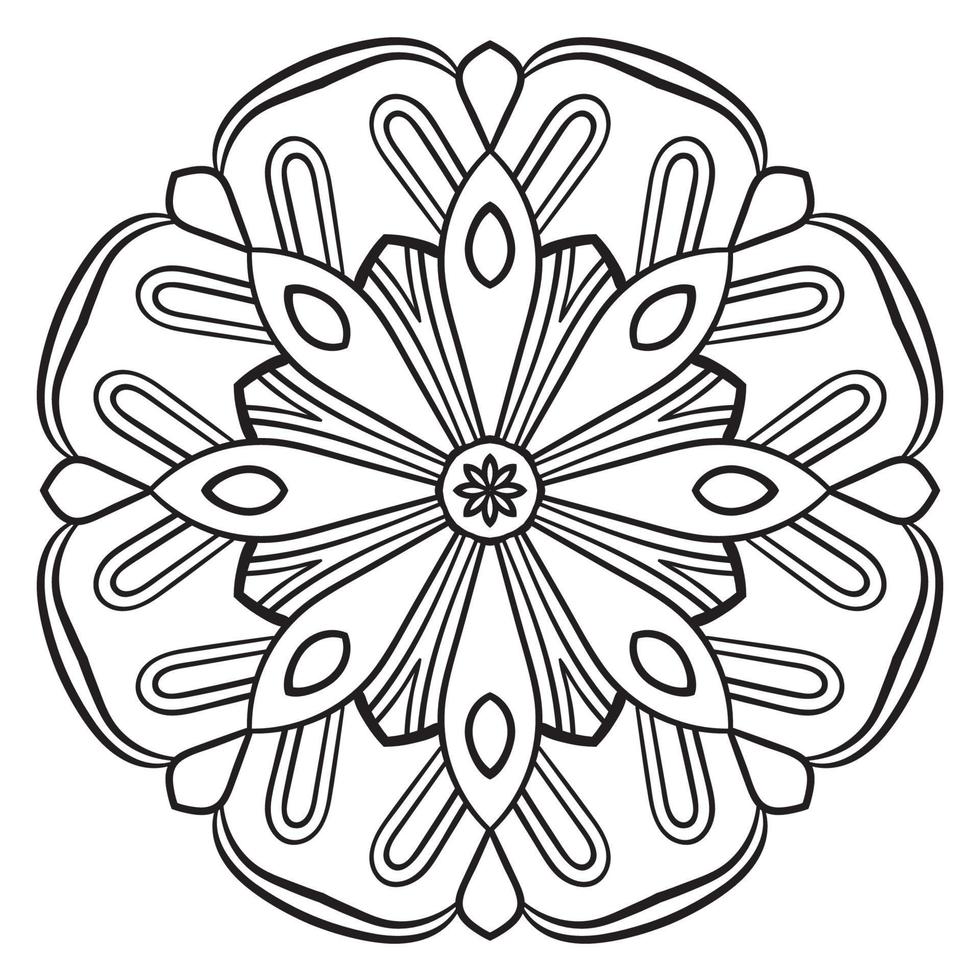 mandala de flor de contorno preto. doodle redondo elemento decorativo para livro de colorir isolado no fundo branco. círculo geométrico floral. vetor